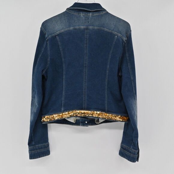MARY MARSHMALLOW Jacket Womens Sz L Colorful Metallic Sequin Stripe Denim Preppy - Picture 5 of 15